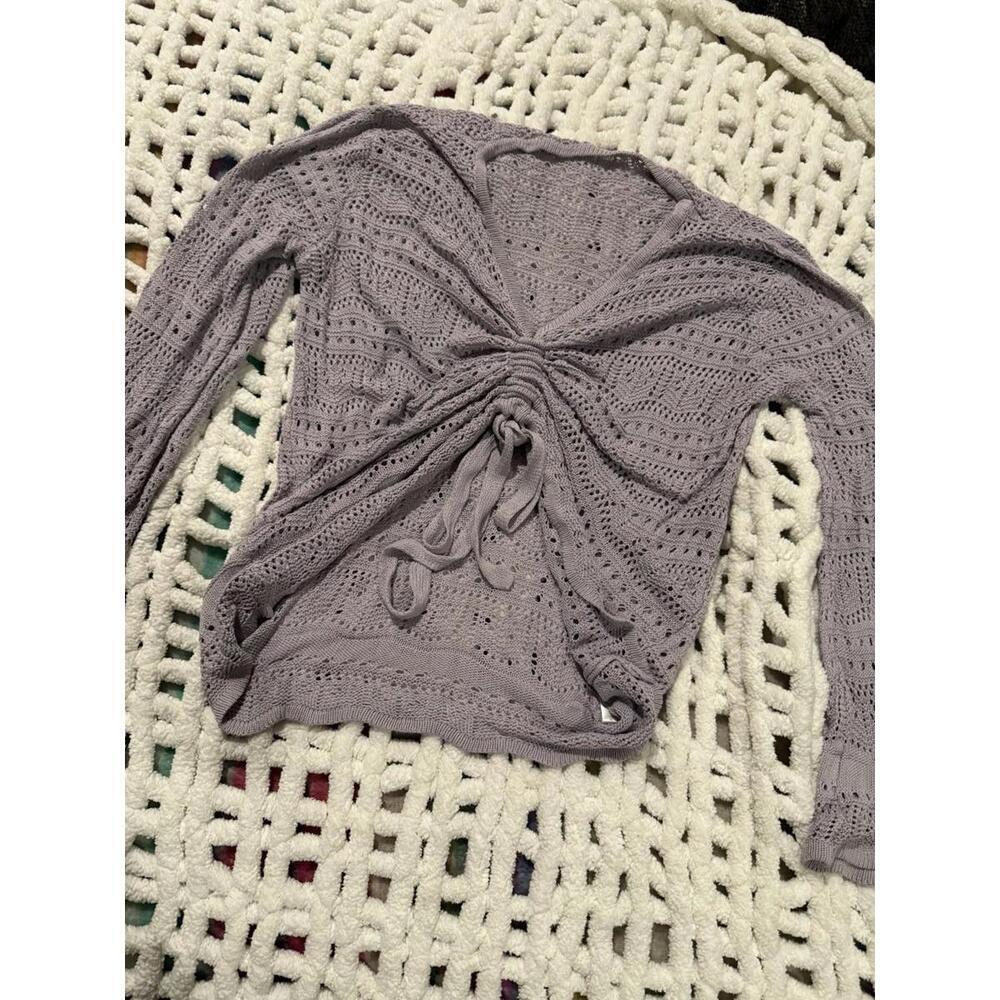 Women’s Summer Knit Crochet Bathing Suit Cover Pullover Front Ruching M Lavender - Picture 2 of 9